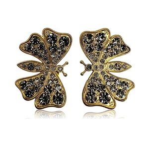 Gorgeous Butterfly Gold Tone & Crystal Designer Clip On Earrings